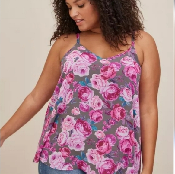 torrid Tops - TORRID Sophie Chiffon Lined Grey Floral Swing Cami 2